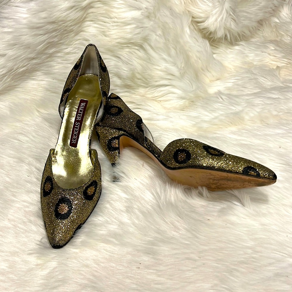 Walter Steiger vintage GOLD black d’orsay captoe pump Shoes Women Size 7